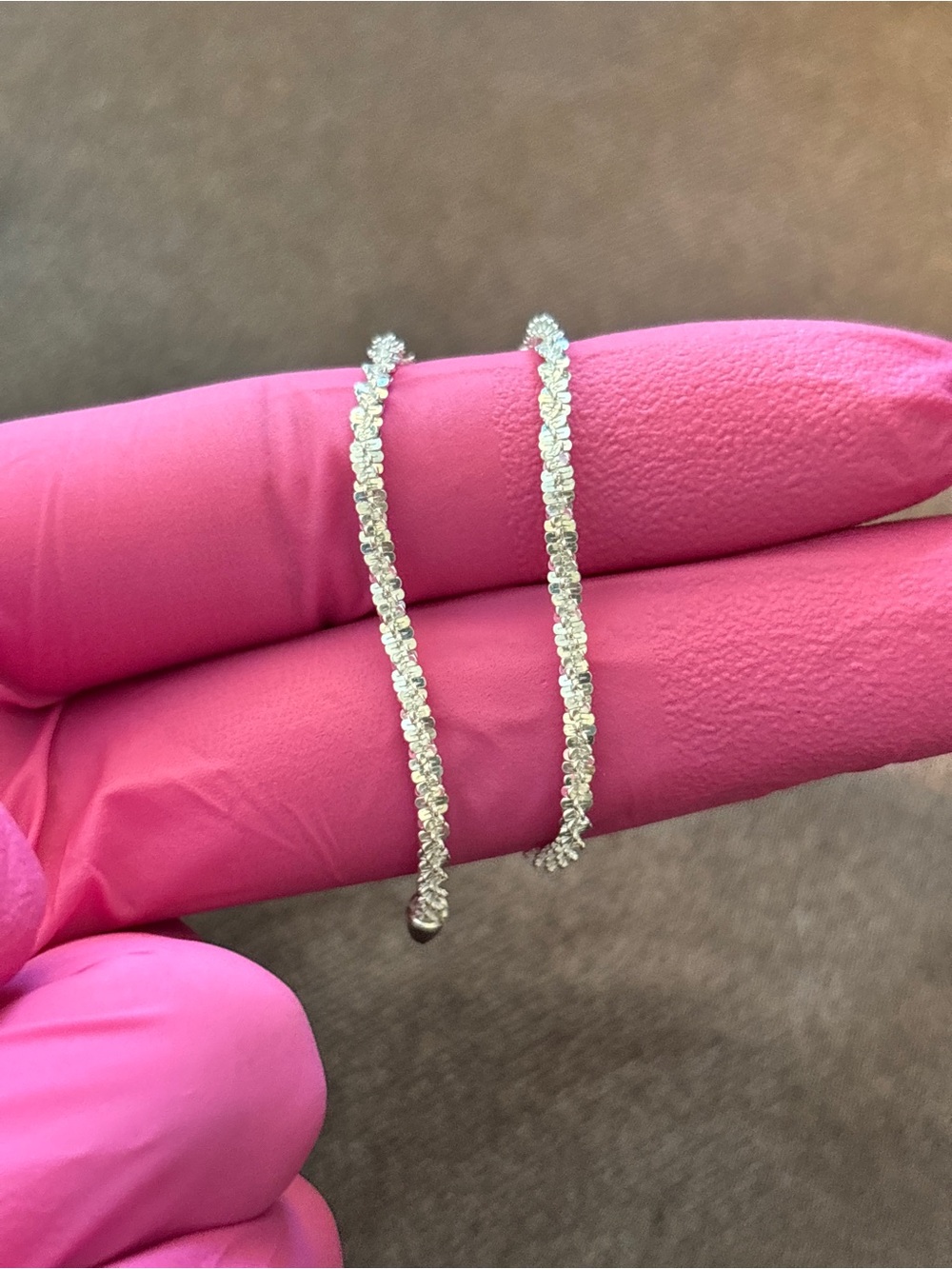 .925 Sterling Silver Italian Made Dainty Twisted Rock Bracelet